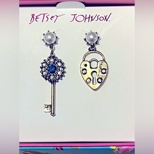 Betsey Johnson Heart Lock and Key Earrings NWT